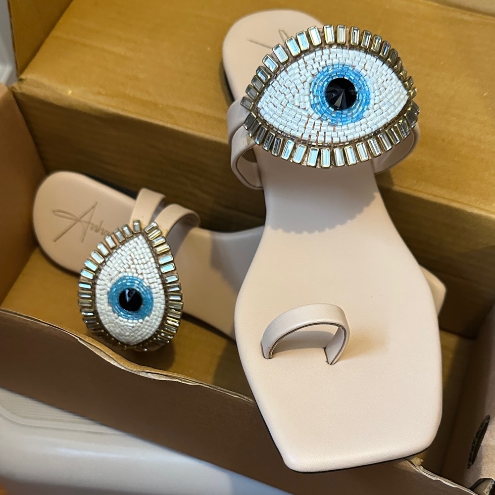 Chic Beige Evil Eye Sandals
